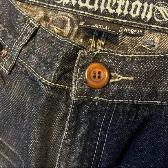 Affliction Distressed Blue Denim Jeans Skull Top Hat Men's 32 X 34 - Picture 16 of 16